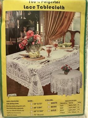 White Lace Tablecloth 60x84 Rectangular Floral Polyester - New in Package